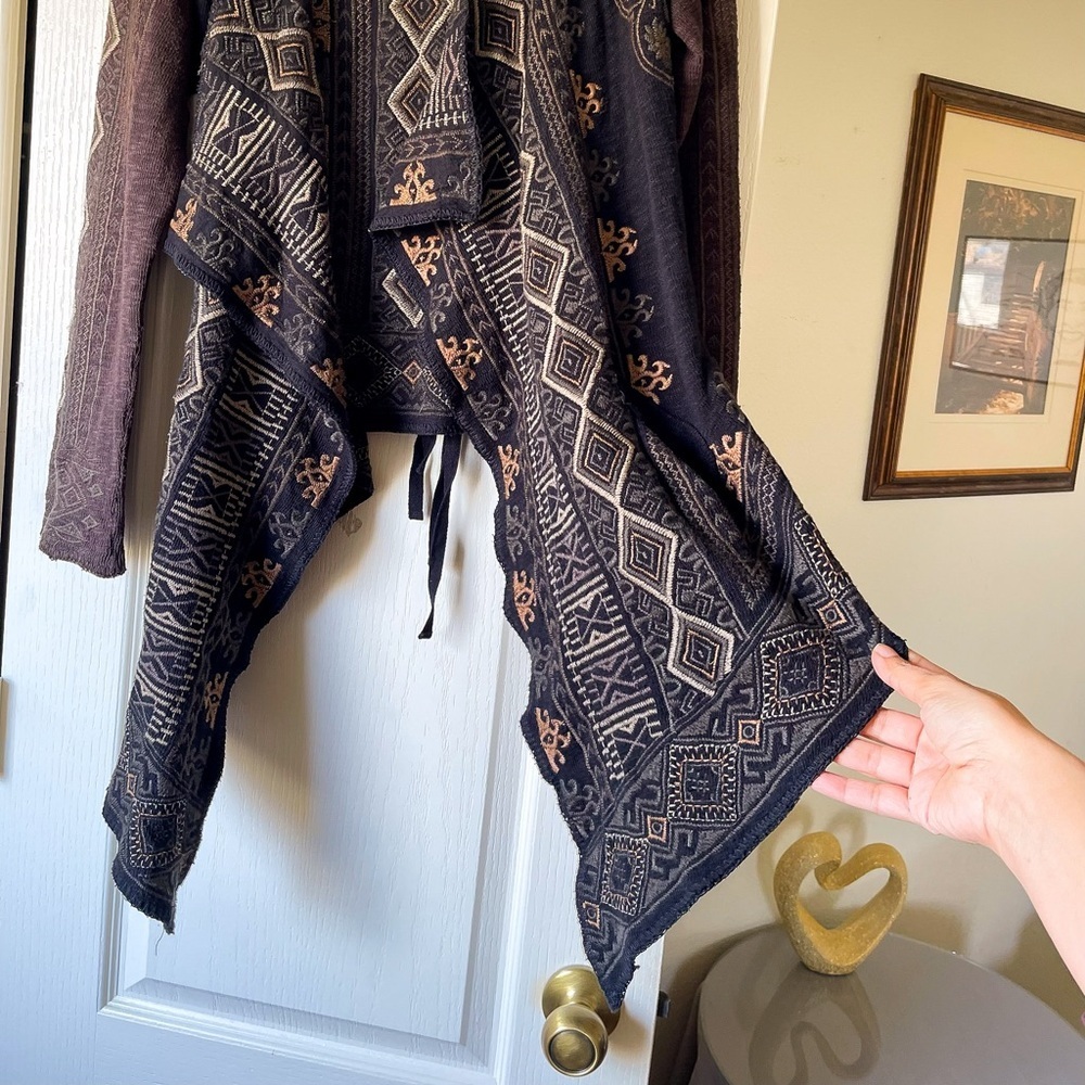 Johnny Was Tryker Embroidered Boho Cardigan Brown Black Small EUC - Picture 2 of 8